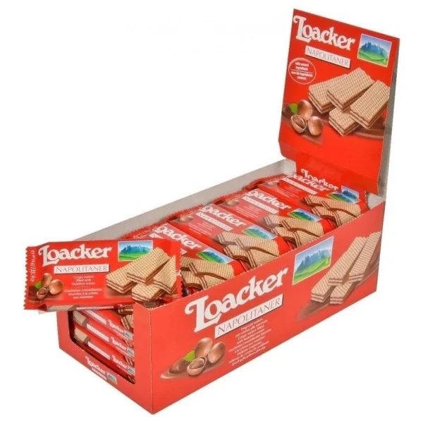 25 Packs Loacker Classic Napolitaner Crispy Wafers Filled with Hazelnut Cream 45g Each