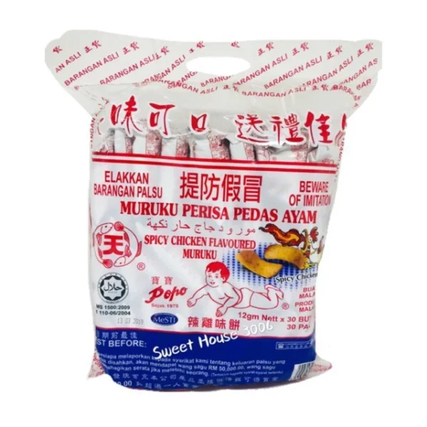 30 Packs Popo Fish Muruku Spicy Chicken Flavour 12g